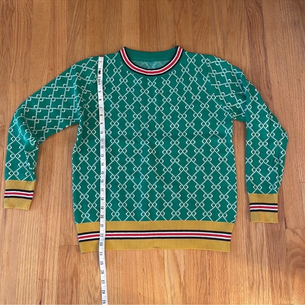 Green Patterned Crew Neck Sweater - image 5